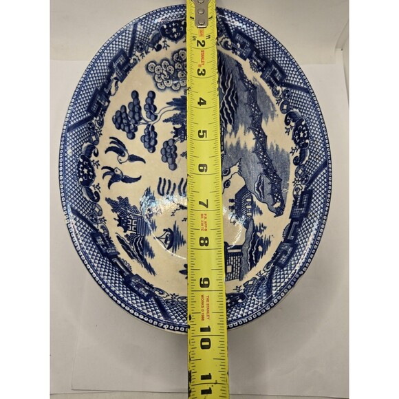 Antique Blue Willow Oval Veg. Serving Bowl 10 Inch, Japan Chip - Picture 10 of 15